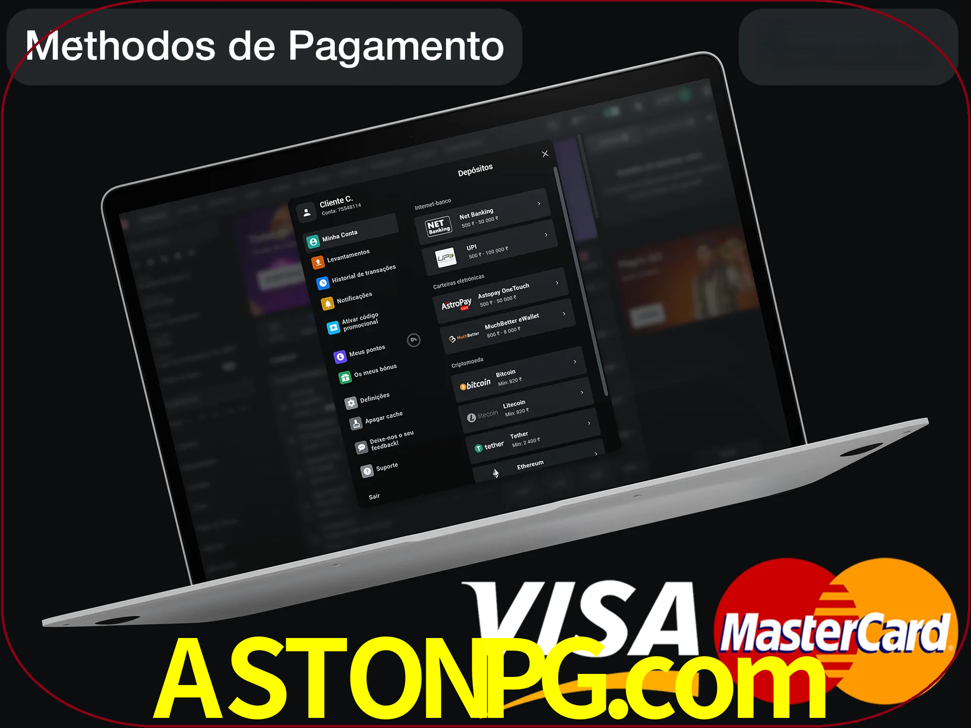 Use seu método de depósito preferido.